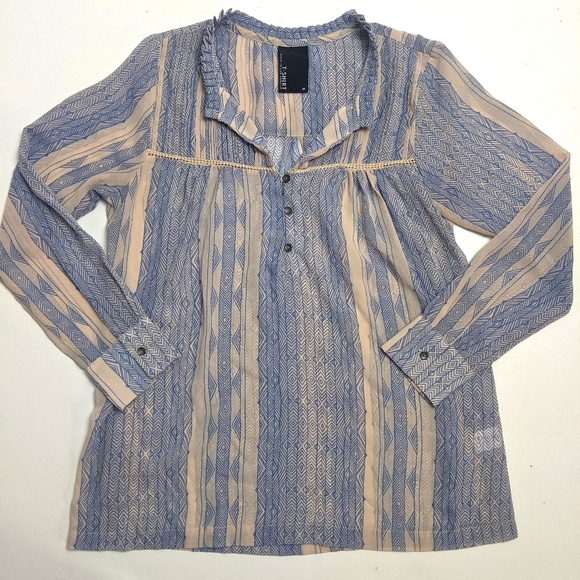 Anthropologie Dolan Blue Cream Blouse Medium - Picture 1 of 4